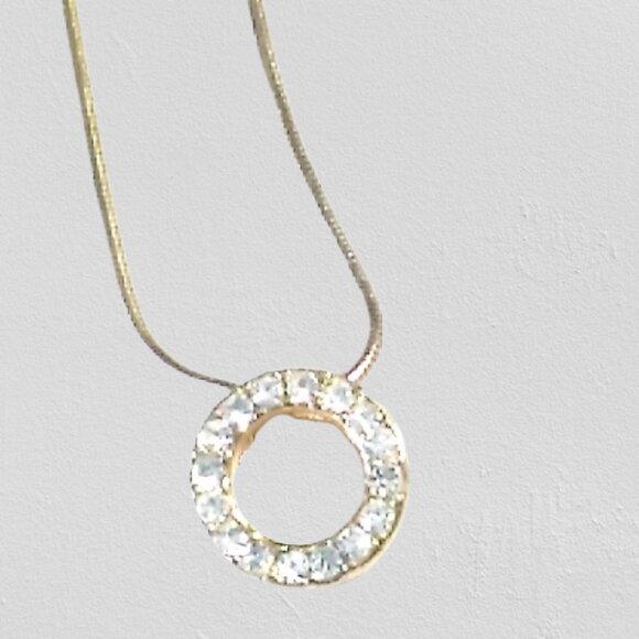 Gold-tone Circle Rhinestone Pendant Necklace - Picture 4 of 11
